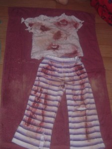 family-009 Alex's zombie costume. Don't get too close, she bites!